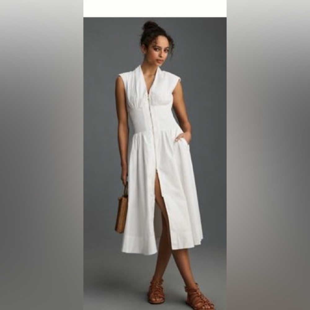 Anthropologie The Tommie White Zip Front Midi Dress Size Petite XS NWT